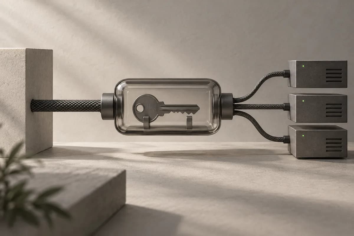 A key enclosed behind a boundary, separate from the agent-facing path